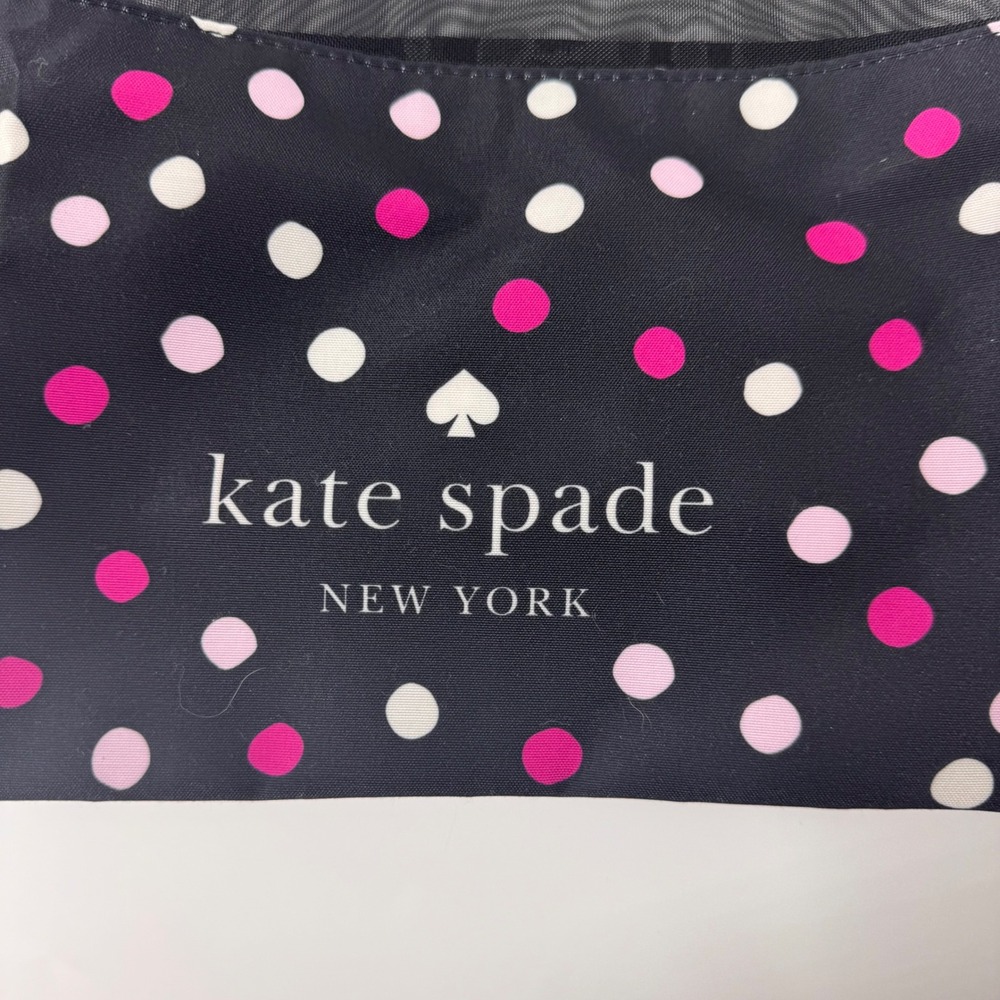 Kate Spade New York Mesh Tote Bag Black Pink Polka Dot Packable Beach Bag Large - Picture 8 of 9